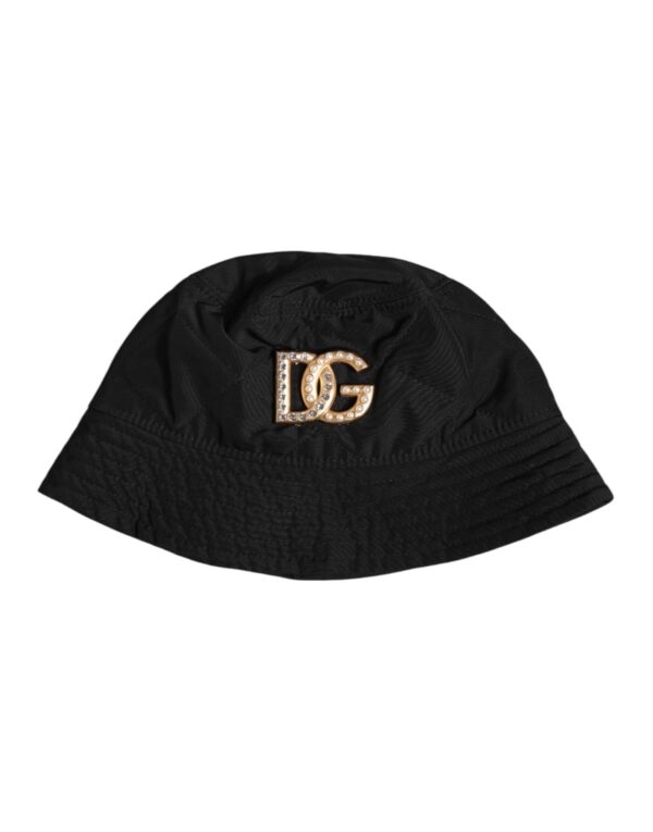 Dolce & Gabbana Black DG Crystal Polyester Wide Brim Bucket Hat - Image 2