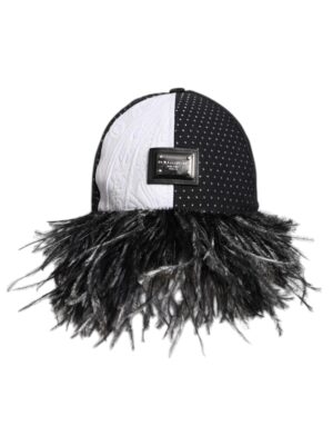 Dolce & Gabbana White Black Polka Dot Feathers Baseball Cap