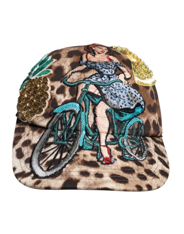 Dolce & Gabbana Brown Leopard Sequin Sicily Baseball Cap - Image 2