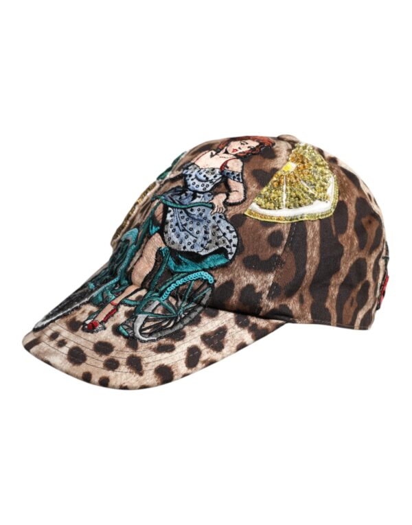 Dolce & Gabbana Brown Leopard Sequin Sicily Baseball Cap - Image 3