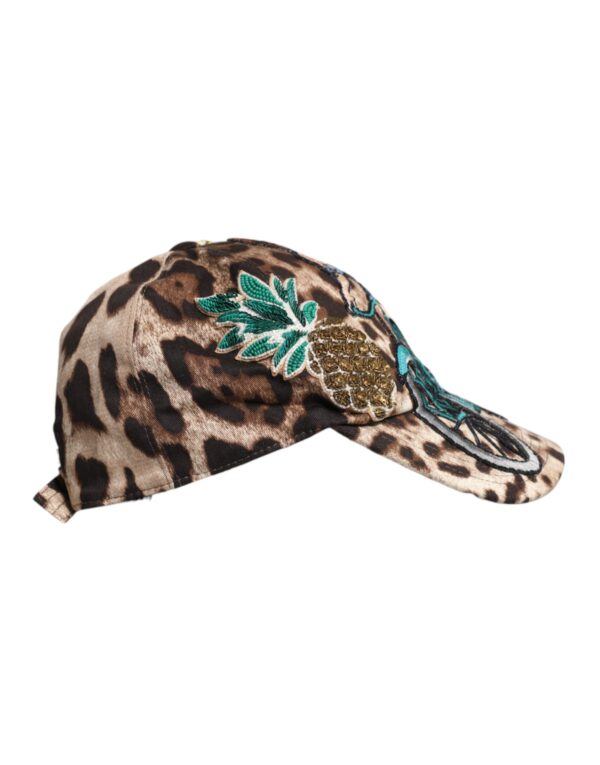 Dolce & Gabbana Brown Leopard Sequin Sicily Baseball Cap - Image 4