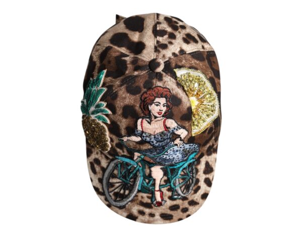 Dolce & Gabbana Brown Leopard Sequin Sicily Baseball Cap - Image 6