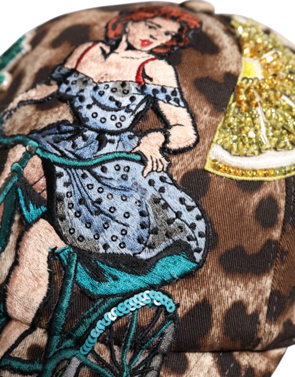 Dolce & Gabbana Brown Leopard Sequin Sicily Baseball Cap - Image 7