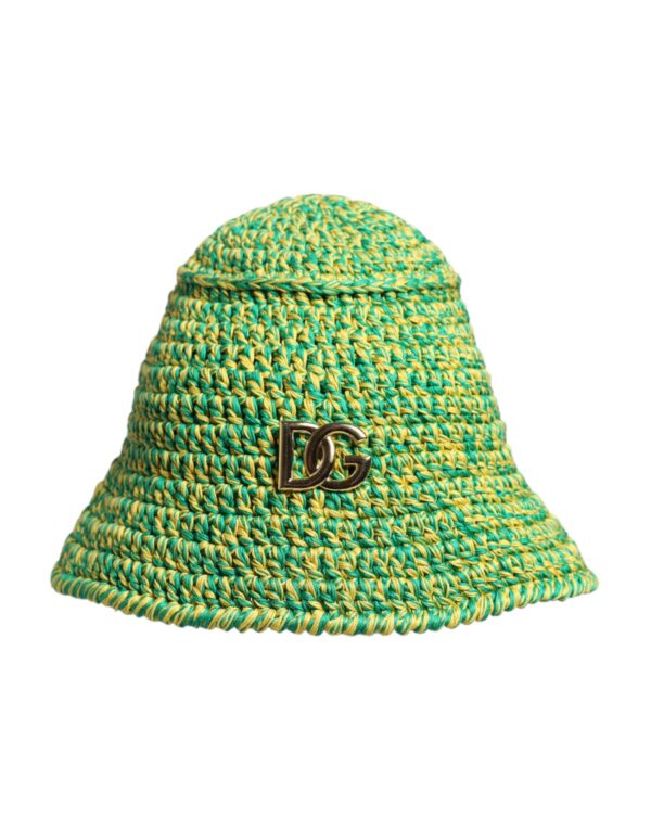 Dolce & Gabbana Green Cotton Crochet DG Logo Bucket Hat - Image 2