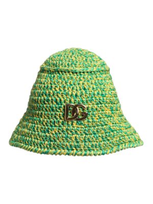 Dolce & Gabbana Green Cotton Crochet DG Logo Bucket Hat