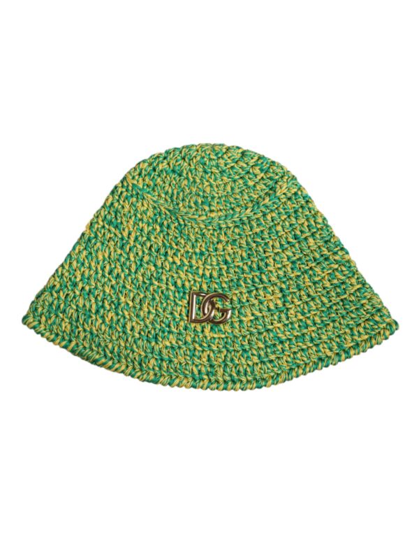Dolce & Gabbana Green Cotton Crochet DG Logo Bucket Hat - Image 4