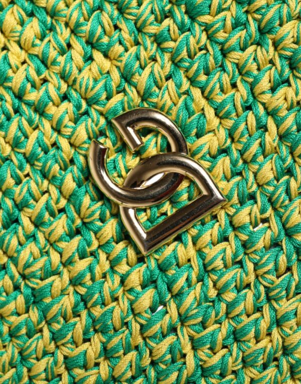 Dolce & Gabbana Green Cotton Crochet DG Logo Bucket Hat - Image 5