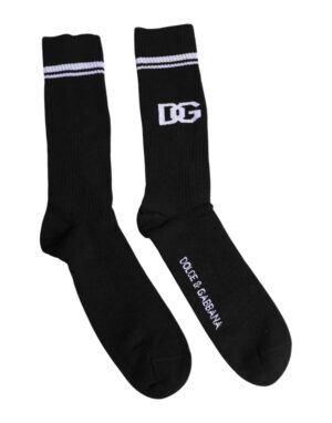 Dolce & Gabbana Black Cotton DG Logo Mid Calf Men Socks