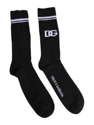 Dolce & Gabbana Black Cotton DG Logo Mid Calf Men Socks