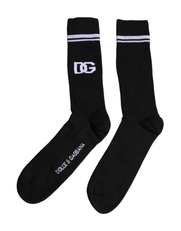 Dolce & Gabbana Black Cotton DG Logo Mid Calf Men Socks - Image 3