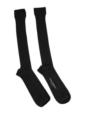 Dolce & Gabbana Black Viscose Logo Over The Calf Socks