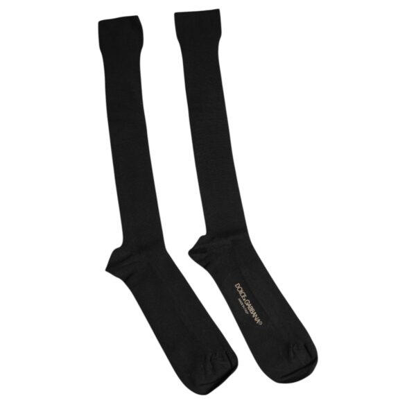 Dolce & Gabbana Black Viscose Logo Over The Calf Socks - Image 3