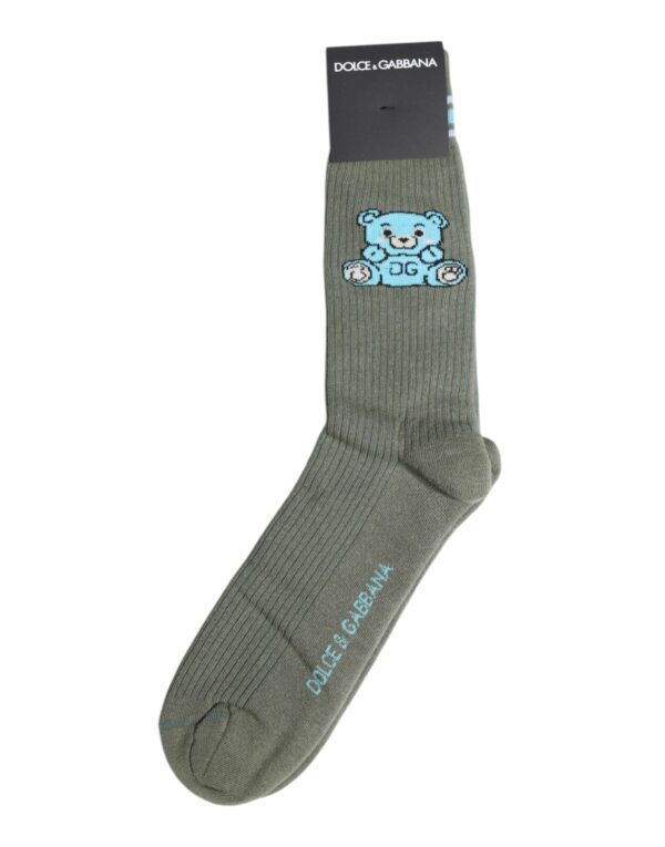 Dolce & Gabbana Gray Cotton DG Bear Mid Calf Socks - Image 2