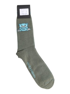 Dolce & Gabbana Gray Cotton DG Bear Mid Calf Socks