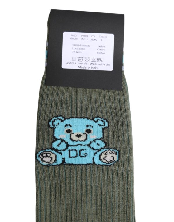 Dolce & Gabbana Gray Cotton DG Bear Mid Calf Socks - Image 4
