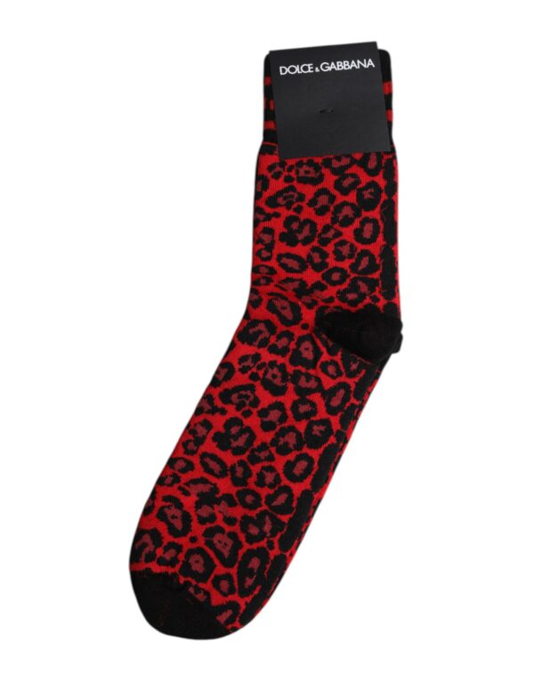 Dolce & Gabbana Black Red Leopard Mid Calf Men Socks - Image 2