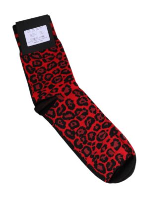 Dolce & Gabbana Black Red Leopard Mid Calf Men Socks