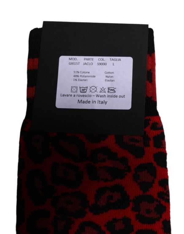Dolce & Gabbana Black Red Leopard Mid Calf Men Socks - Image 4