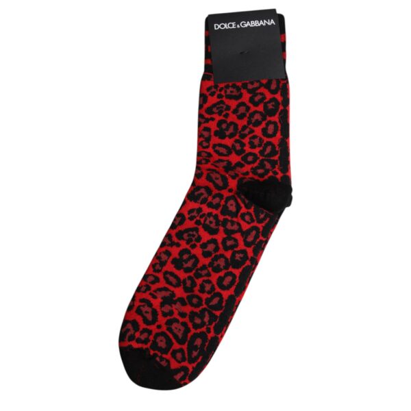 Dolce & Gabbana Black Red Leopard Mid Calf Men Socks - Image 5