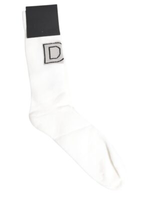 Dolce & Gabbana White Stretch OR VINCIT OMNIA Mid Calf Socks