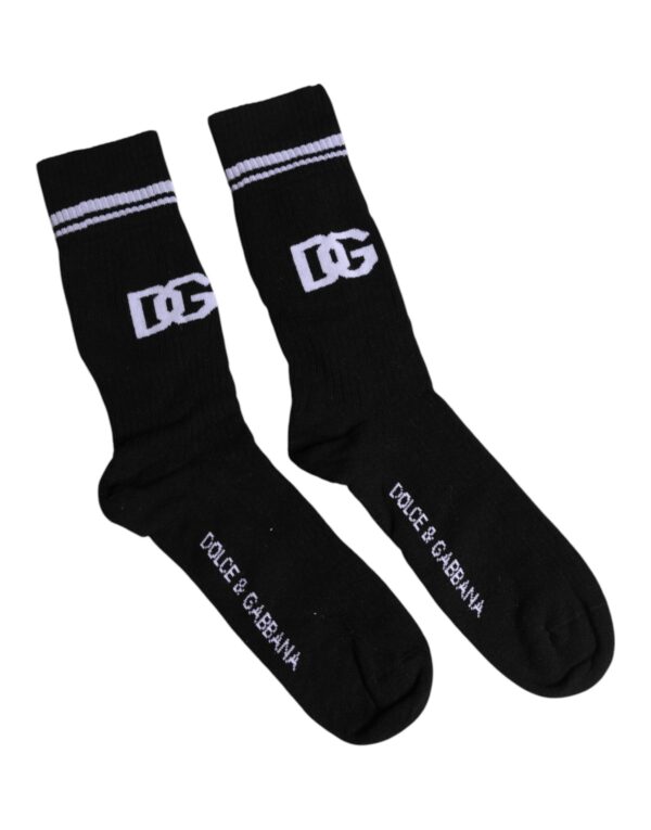 Dolce & Gabbana Black Cotton DG Logo Mid Calf Men Socks - Image 2