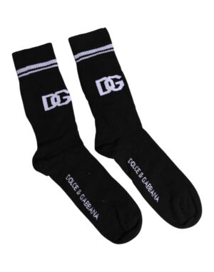 Dolce & Gabbana Black Cotton DG Logo Mid Calf Men Socks