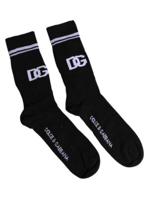 Dolce & Gabbana Black Cotton DG Logo Mid Calf Men Socks
