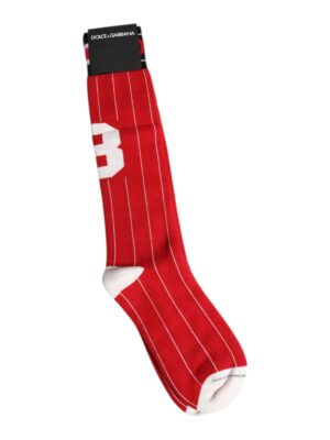 Dolce & Gabbana Red Printed Cotton Mid Calf Men Socks