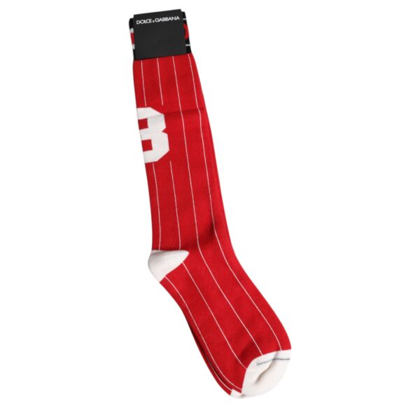 Dolce & Gabbana Red Printed Cotton Mid Calf Men Socks - Image 3