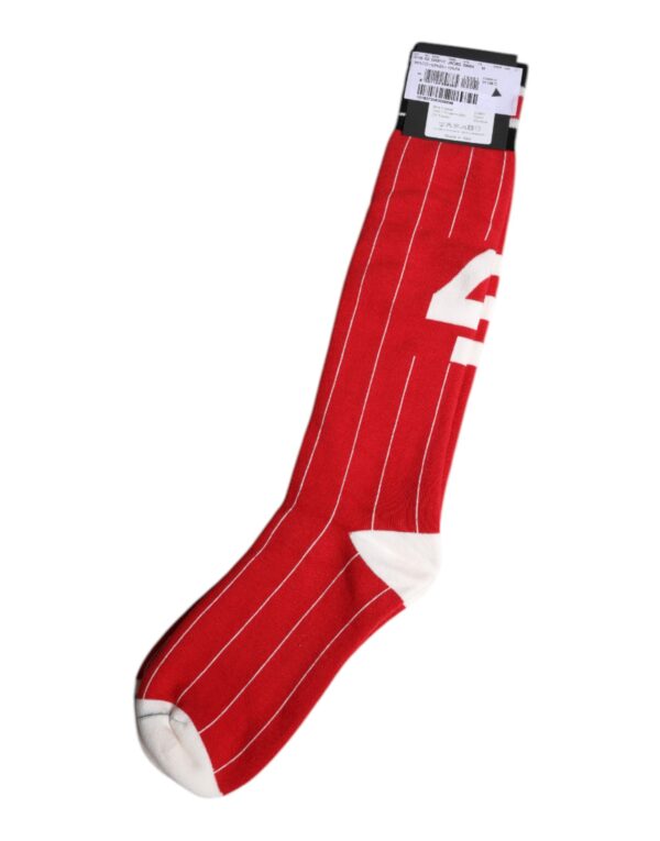Dolce & Gabbana Red Printed Cotton Mid Calf Men Socks - Image 4