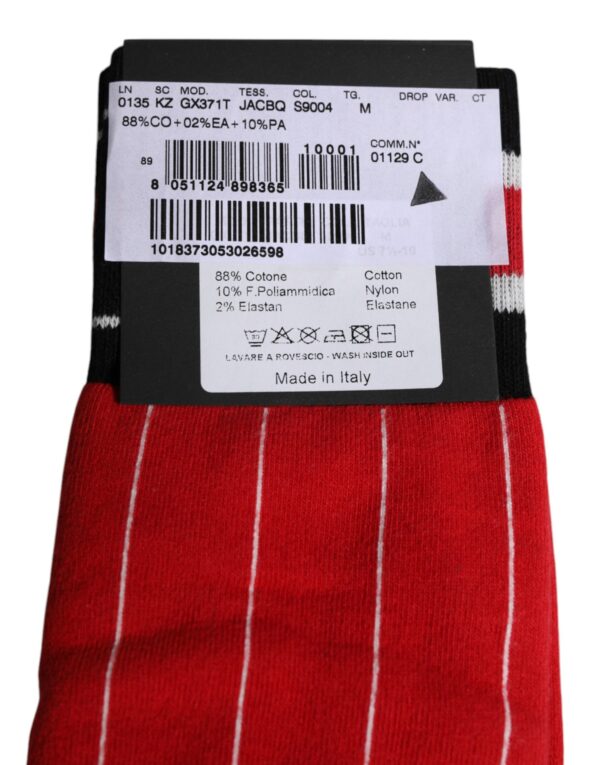 Dolce & Gabbana Red Printed Cotton Mid Calf Men Socks - Image 6