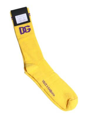 Dolce & Gabbana Yellow Cotton DG Logo Mid Calf Socks