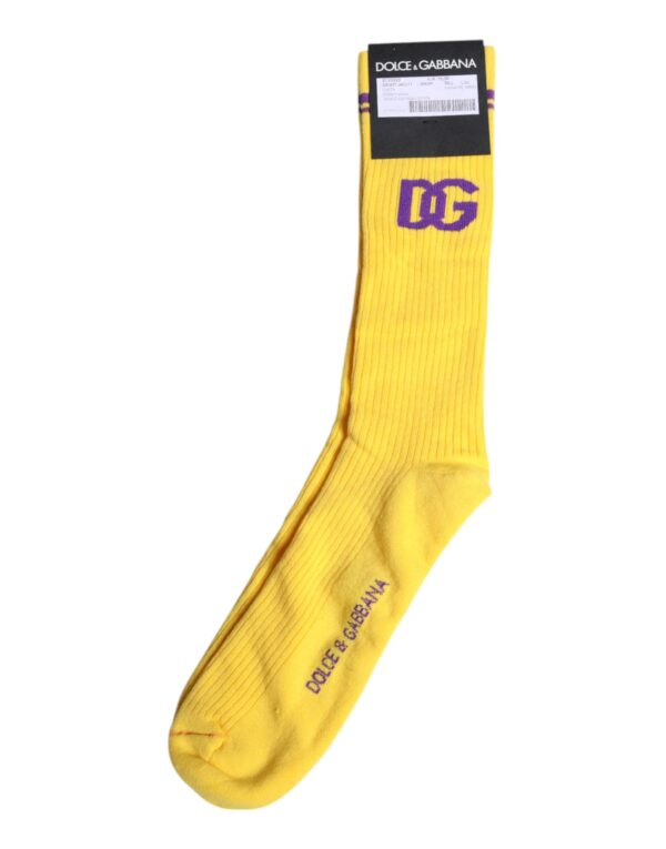 Dolce & Gabbana Yellow Cotton DG Logo Mid Calf Socks - Image 3