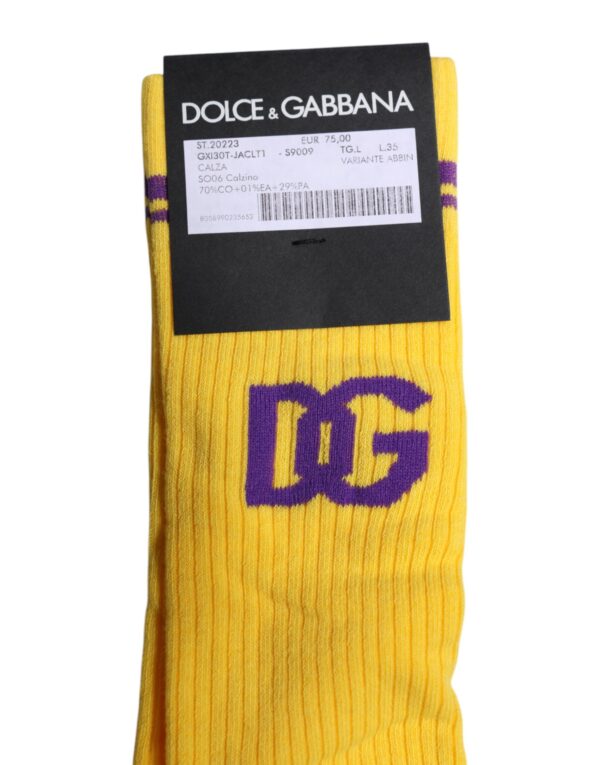 Dolce & Gabbana Yellow Cotton DG Logo Mid Calf Socks - Image 4