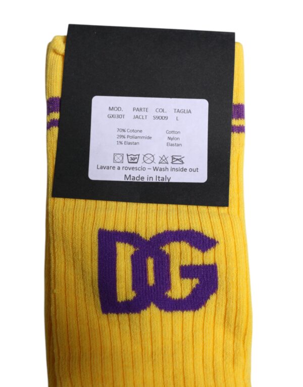Dolce & Gabbana Yellow Cotton DG Logo Mid Calf Socks - Image 5