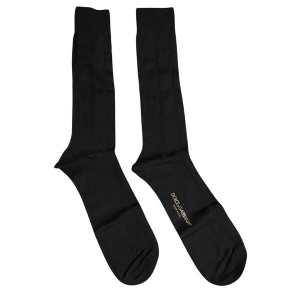 Dolce & Gabbana Black Cotton DG Logo Mid Calf Men Socks - Image 3