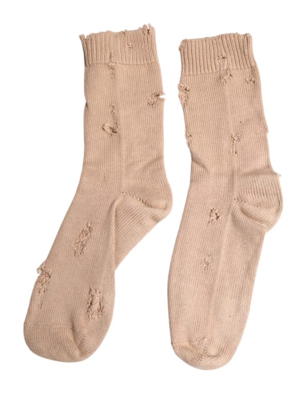 Dolce & Gabbana Beige Solid Stretch Mid Calf Men Socks - Image 4