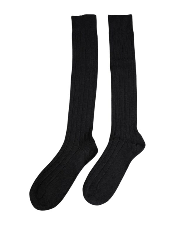 Dolce & Gabbana Black DG Logo Print Over The Calf Socks - Image 2