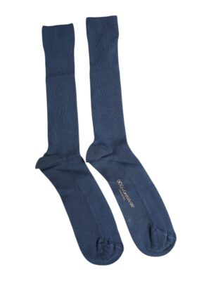 Dolce & Gabbana Blue Cotton DG Logo Over The Calf Socks