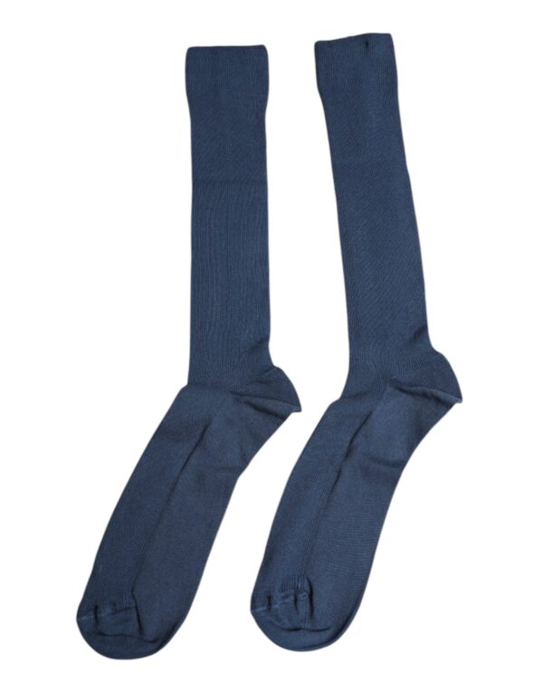 Dolce & Gabbana Blue Cotton DG Logo Over The Calf Socks - Image 4