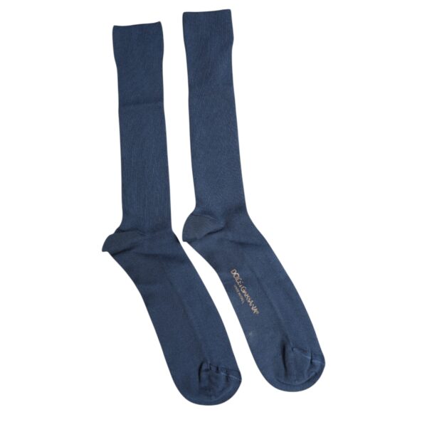 Dolce & Gabbana Blue Cotton DG Logo Over The Calf Socks - Image 5