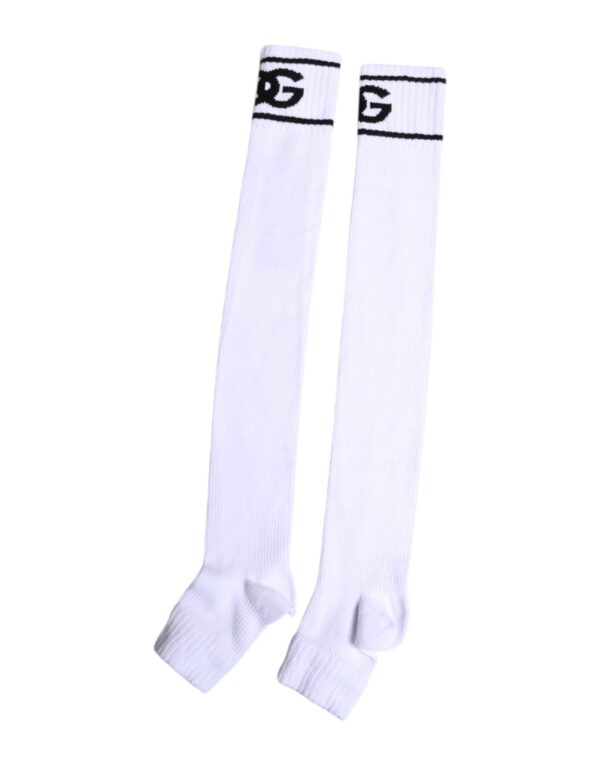 Dolce & Gabbana White Cotton DG Logo Print Open Toe Socks - Image 4