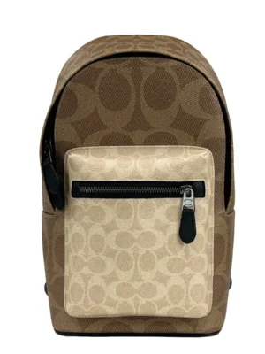 COACH West Color Block Leather Sling Pack Backpack Bag Sand