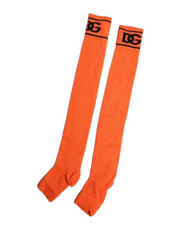 Dolce & Gabbana Orange Cotton DG Logo Print Open Toe Socks - Image 2