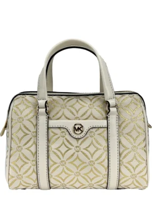 Michael Kors Travel Small Pebbled Leather Duffle Crossbody Handbag Pale Gold Multi
