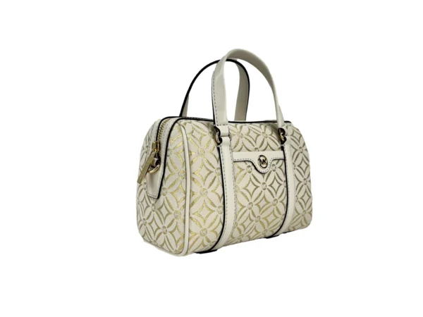 Michael Kors Travel Small Pebbled Leather Duffle Crossbody Handbag Pale Gold Multi - Image 3