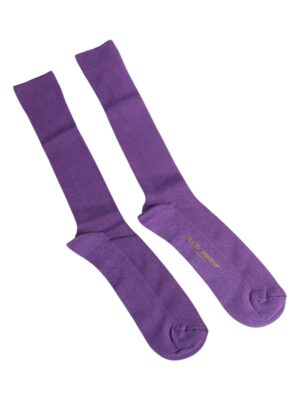 Dolce & Gabbana Purple Cotton Logo Over The Calf Socks