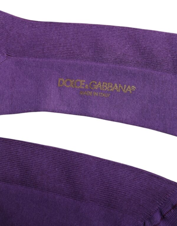 Dolce & Gabbana Purple Cotton Logo Over The Calf Socks - Image 4