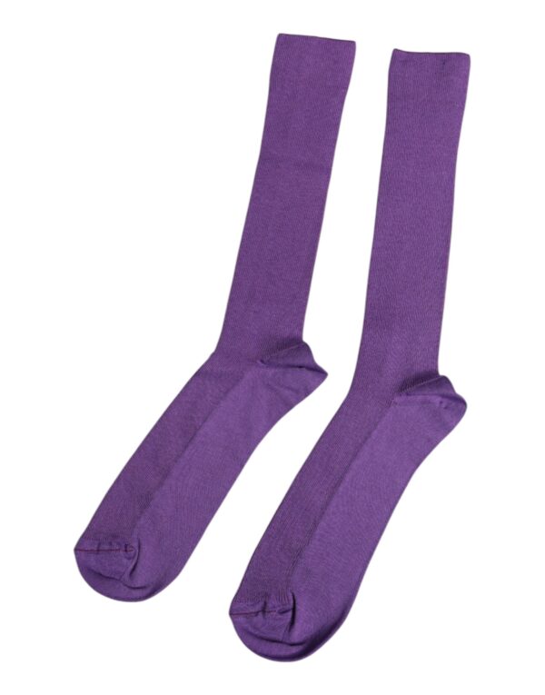 Dolce & Gabbana Purple Cotton Logo Over The Calf Socks - Image 5