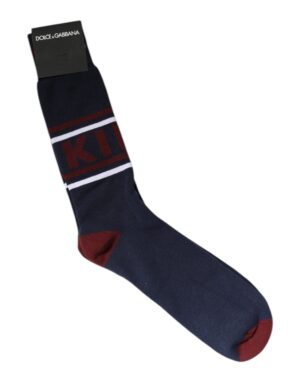 Dolce & Gabbana Blue Cotton Logo Mid Calf Men Socks